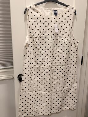 GAP White Sleeveless Polka Dot Shift Dress Size L Tall